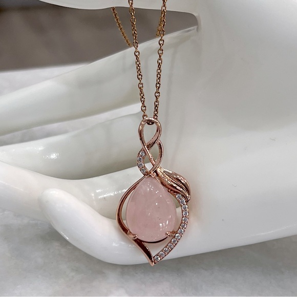 Galilea Rose Quartz Diamond Rosetone Pendant Necklace - Picture 2 of 10